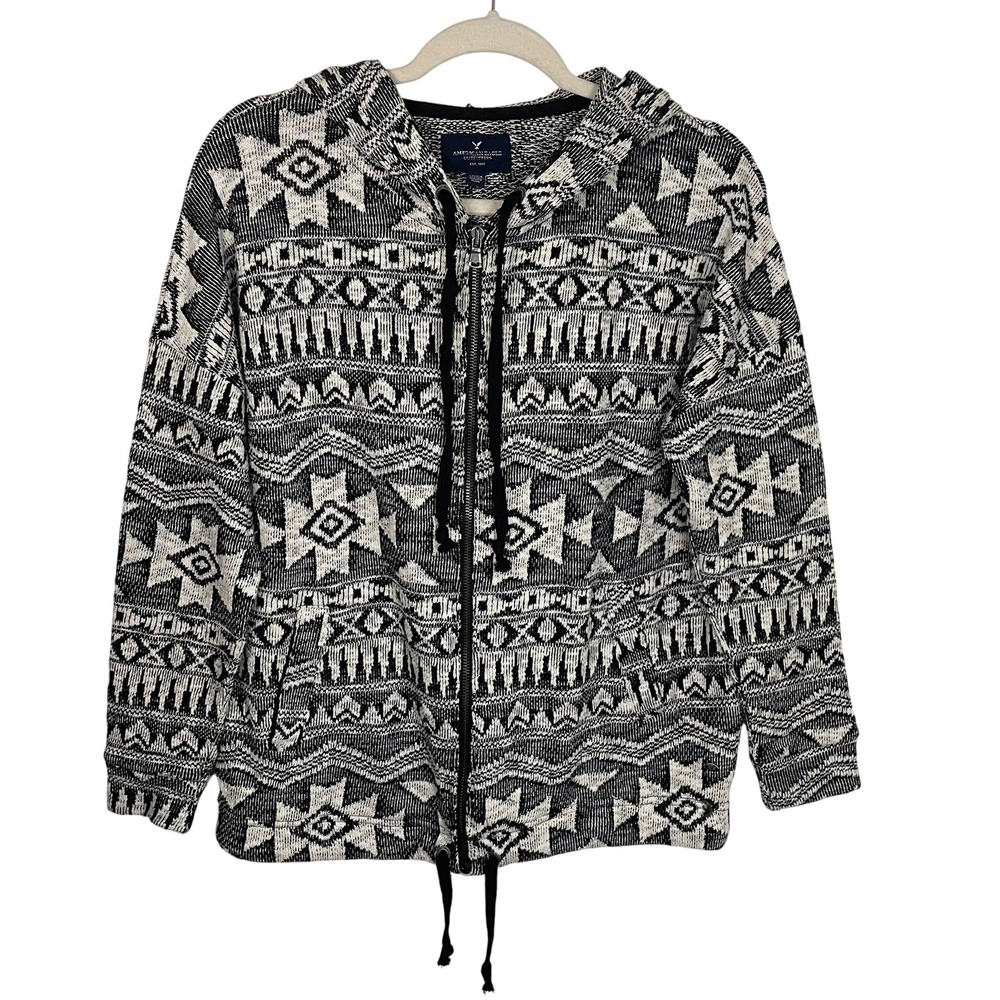 American Eagle Small Aztec Knit Zip Hoodie Sweater Boho Southwestern